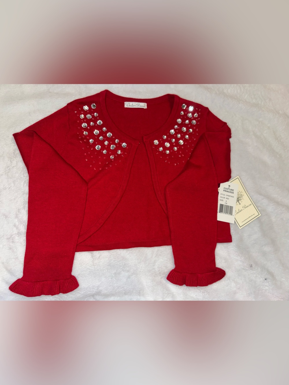 Red Embellished Girls' Bolero Sweater-7/8